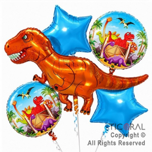 SET DE GLOBOS METALIZADO DINOSAURIOS MARRON 5 UNIDADES